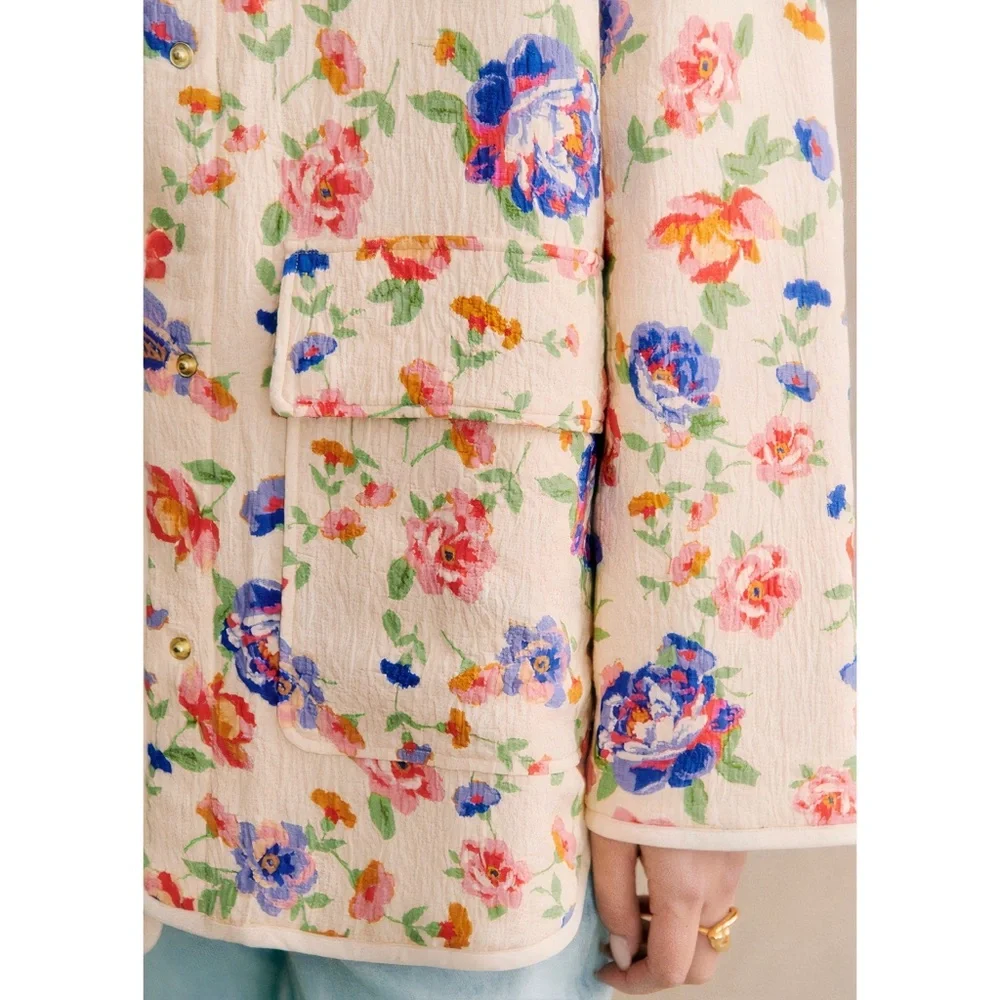 NWOT Sezane Quilted Farel Floral Cotton-Blend Jacket - Picture 6 of 8